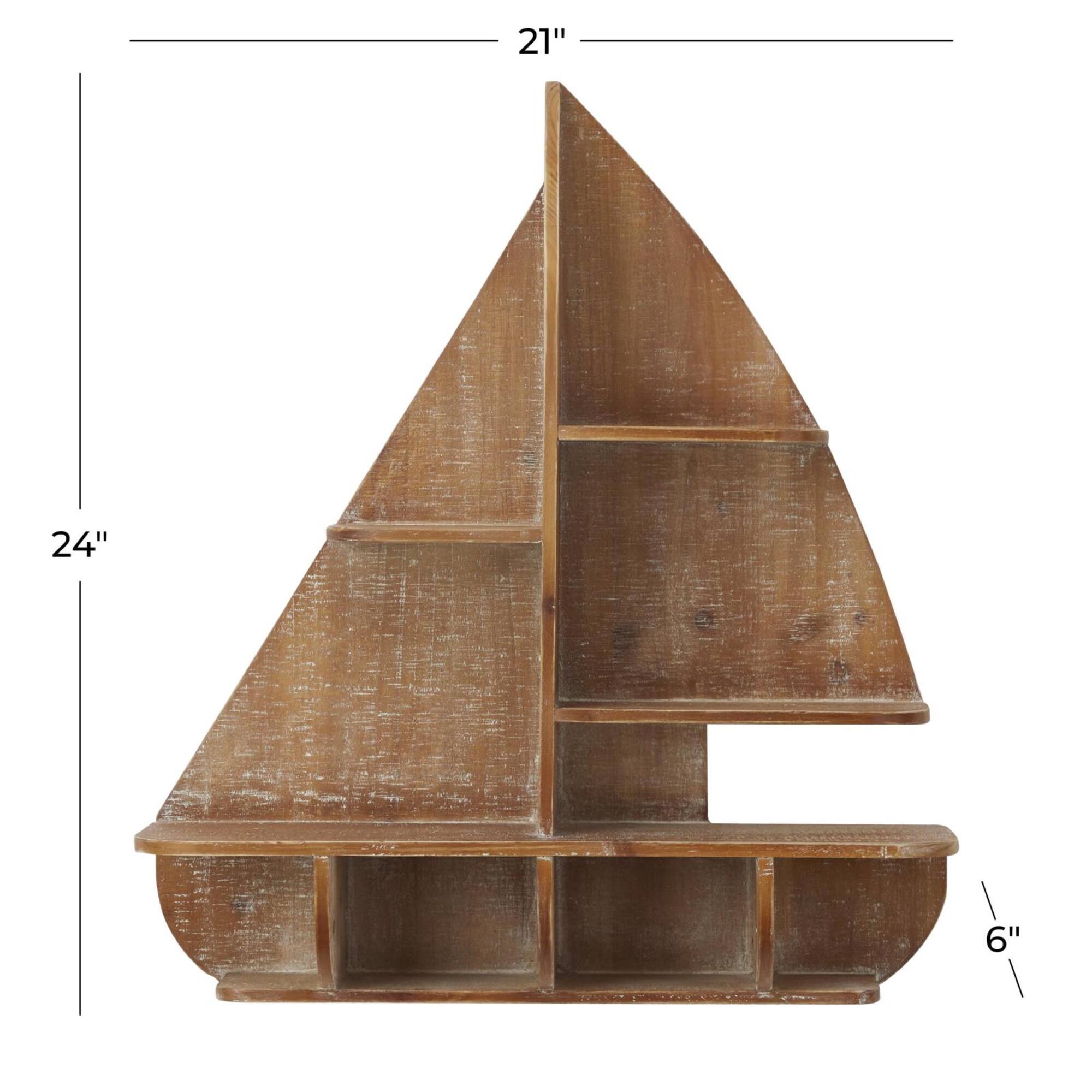 24" Brown Nautical Wood Wall Shelf